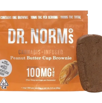 Cannabis-infused peanut butter cup brownie by Dr. Norm's with 100mg THC.