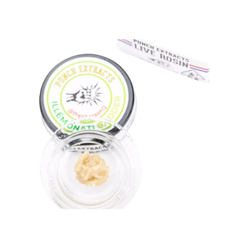 Container of Lemonati Budder live rosin extract with label and packaging.