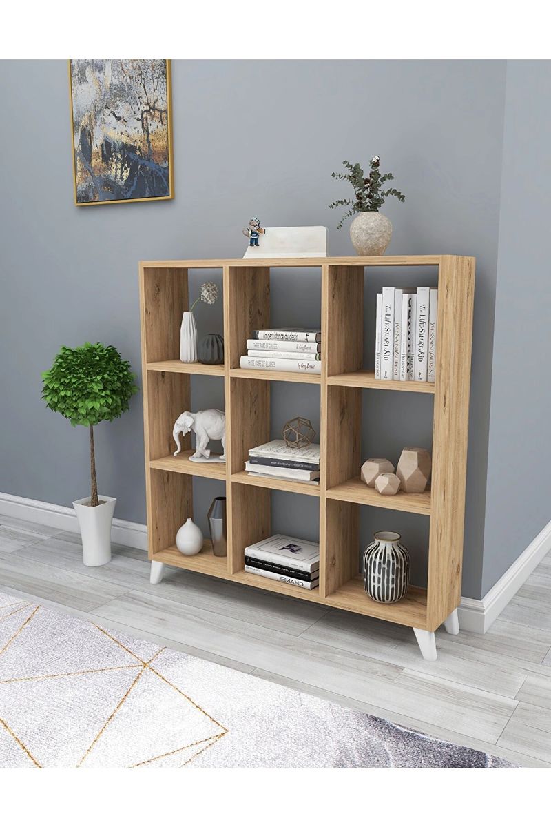HomeHQ 9 Cube Open Shelf Bookcase, Decorative Bookshelf with 9 Shelves (H  88cm x W 88cm