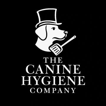 Logo of The Canine Hygiene Company with dog and spatula in top hat.