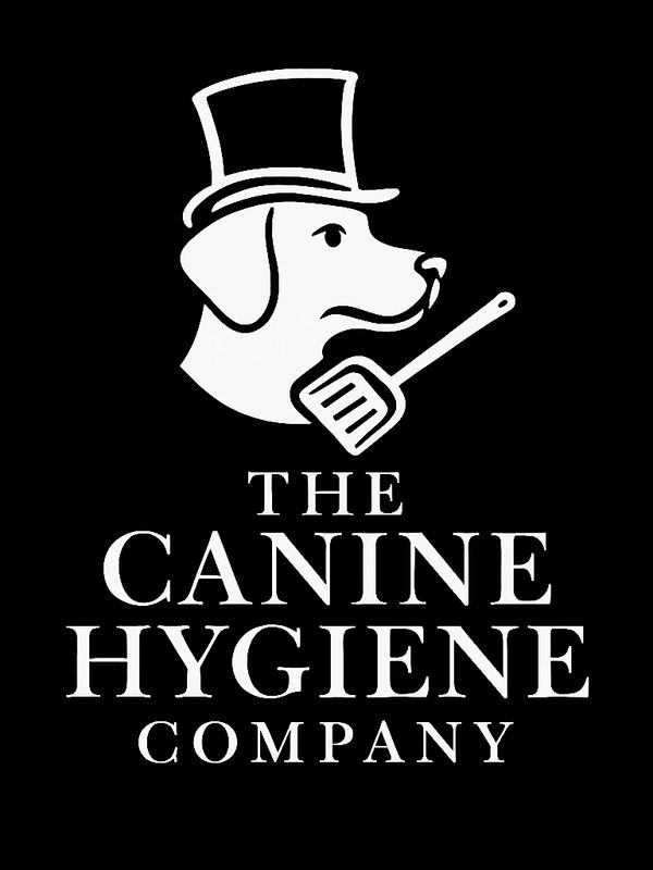 Logo of The Canine Hygiene Company with dog and spatula in top hat.