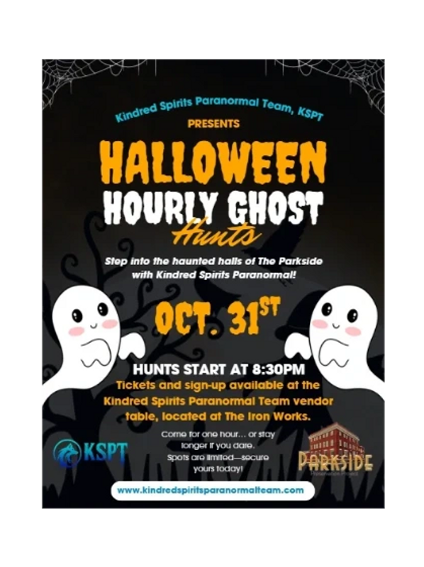 This Halloween night, step into the haunted halls of The Parkside with Kindred Spirits Paranormal Te