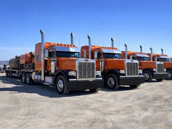 heavy haul truck transporting oversized over-dimensional equipment cargo; flatbed; step deck; RGN