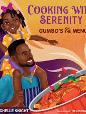 A father and daughter cooking gumbo together joyfully.
