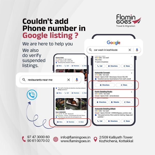 Flamin Goes offers help to add phone numbers in Google listings and verifies suspended listings.