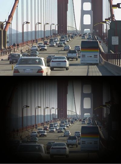 two images showing normal view versus peripheral loss of vision from glaucoma