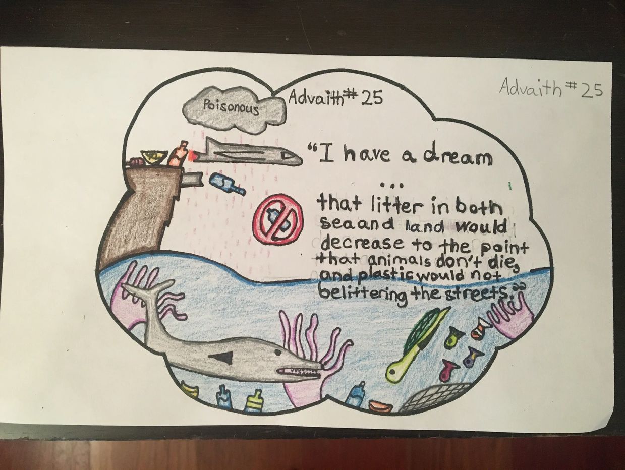 Advaith's school drawing in 5th grade for "I have a dream ..." 