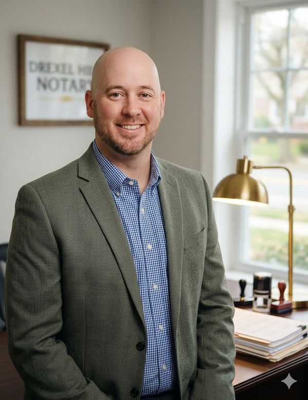 Smiling man in a blazer standing in a well-lit office.