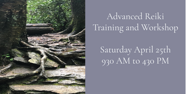 Advanced Reiki Training and Workshop announcement with date and time details.