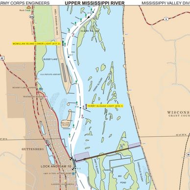 Navigational map of the Upper Mississippi River near Guttenberg, Iowa.