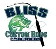 Logo with a green fish and fishing rods for Bliss Custom Rods.