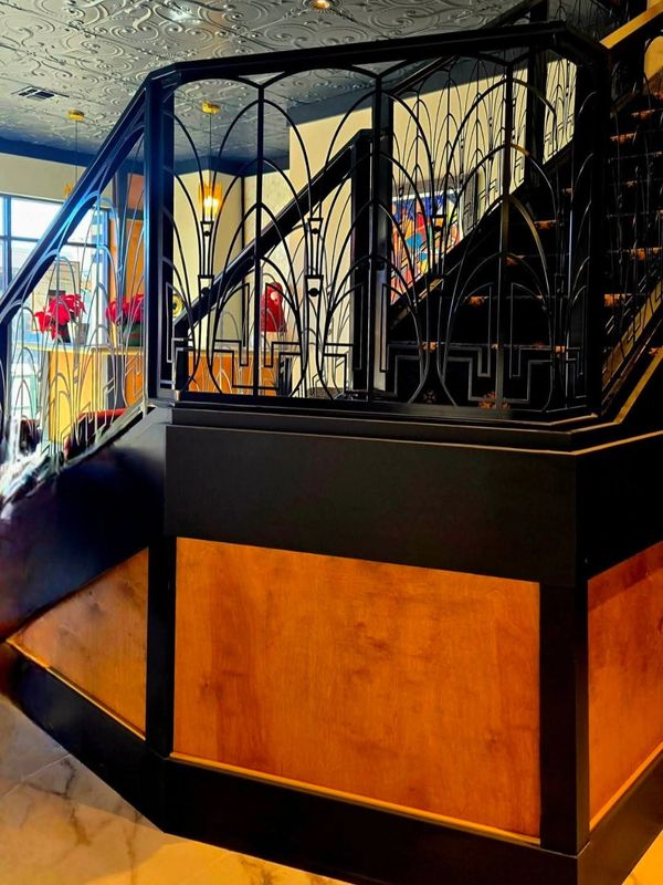 metal staircase rails, art deco hand rails