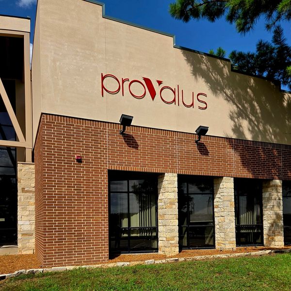 Provalus building in Crockett, TX.  Commercial metalwork and custom architectural signage
