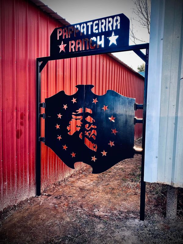Branded double swinging metal doors