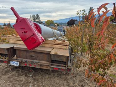 Orchard Fan Tower loaded on a goose-neck trailer