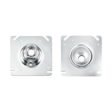 Two metal mounting brackets with nuts and holes.