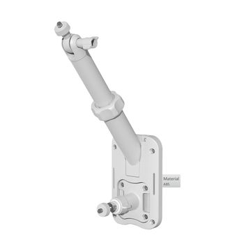 Adjustable white mounting bracket with a swivel arm.