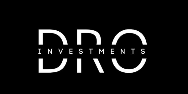 Logo with the words 'DRO Investments' on a black background.