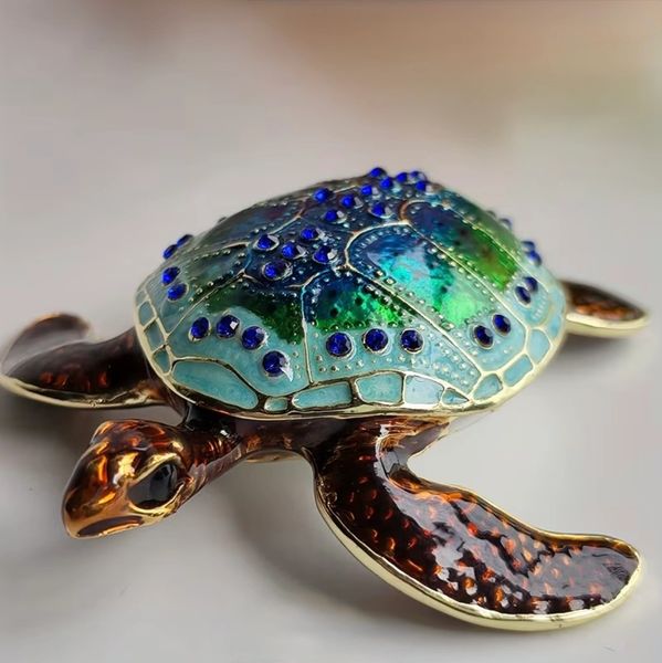 Unique sea turtle trinket box with gems.
