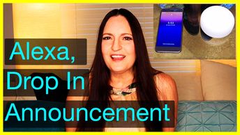 Alexa Intercom Drop In Announcement, shows Cynthia, a cellphone and an Echo Dot.