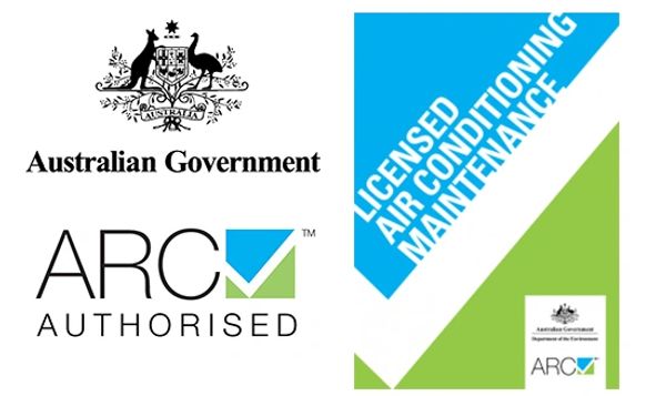 Australian Government ARC authorisation and licensed air conditioning maintenance logo.