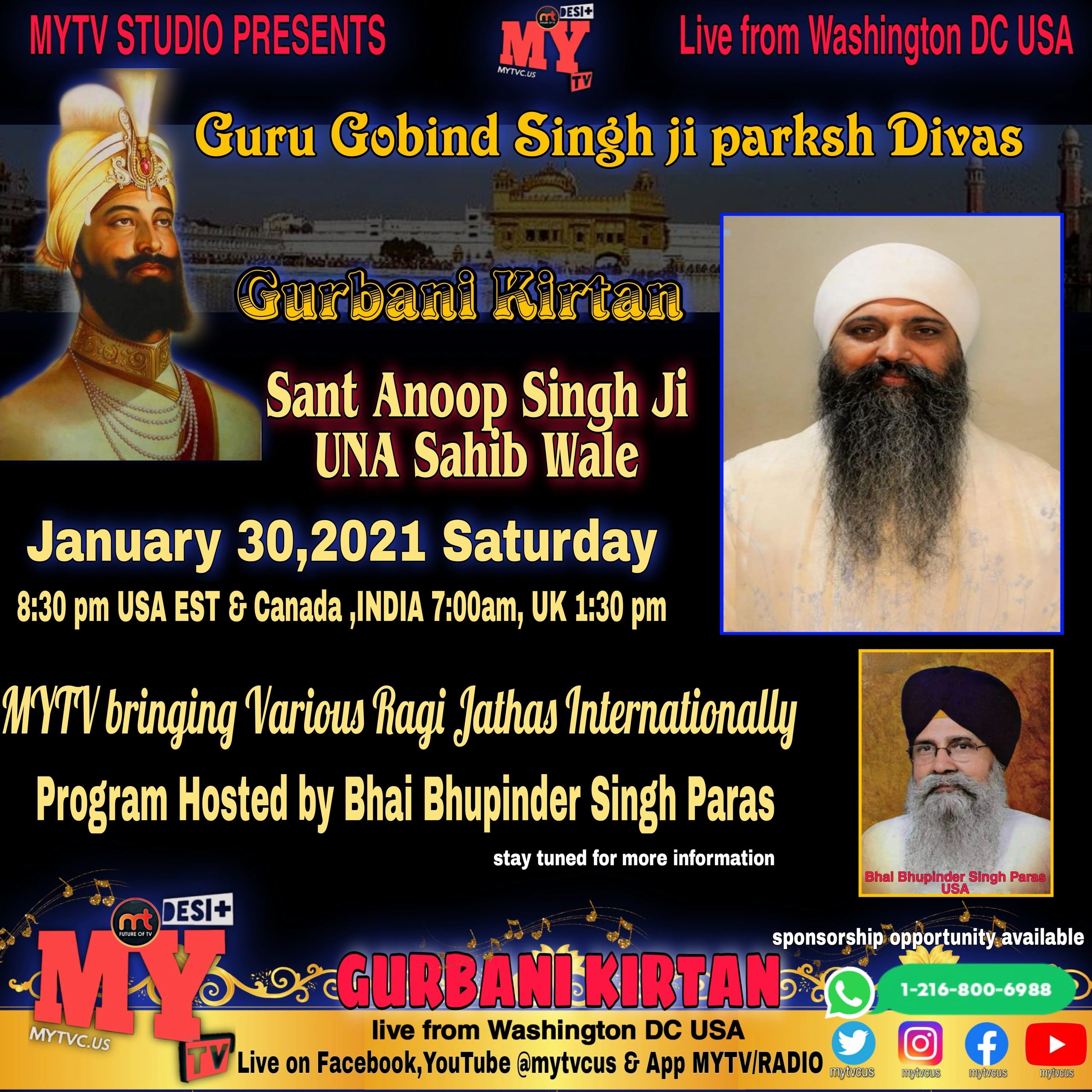 Sant Anoop Singh live Kirtan on Guru Gobind Singh Parkash Divas