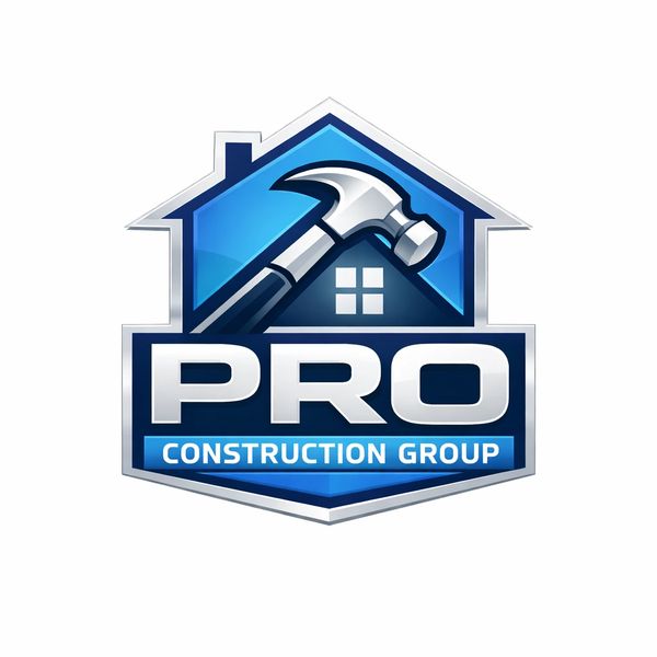 Logo with a hammer and house representing Pro Construction Group.