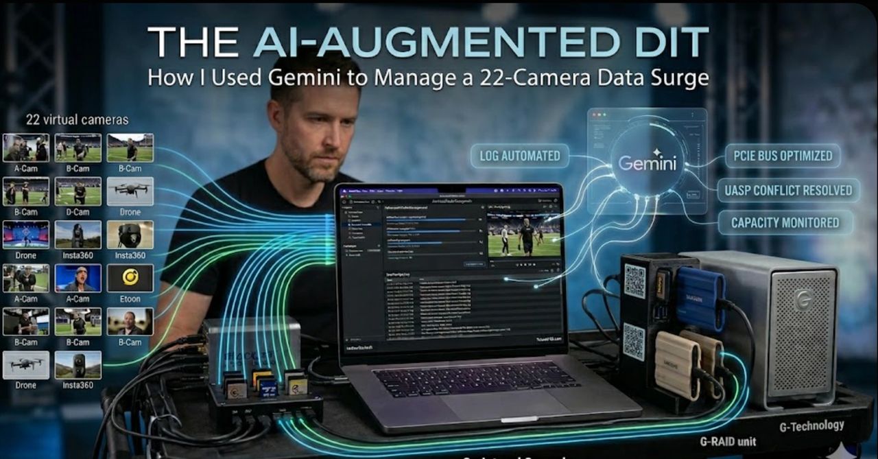 Chris Wissinger DIT cart setup for 22-camera data management with Blackjet TX-2DS and G-RAID