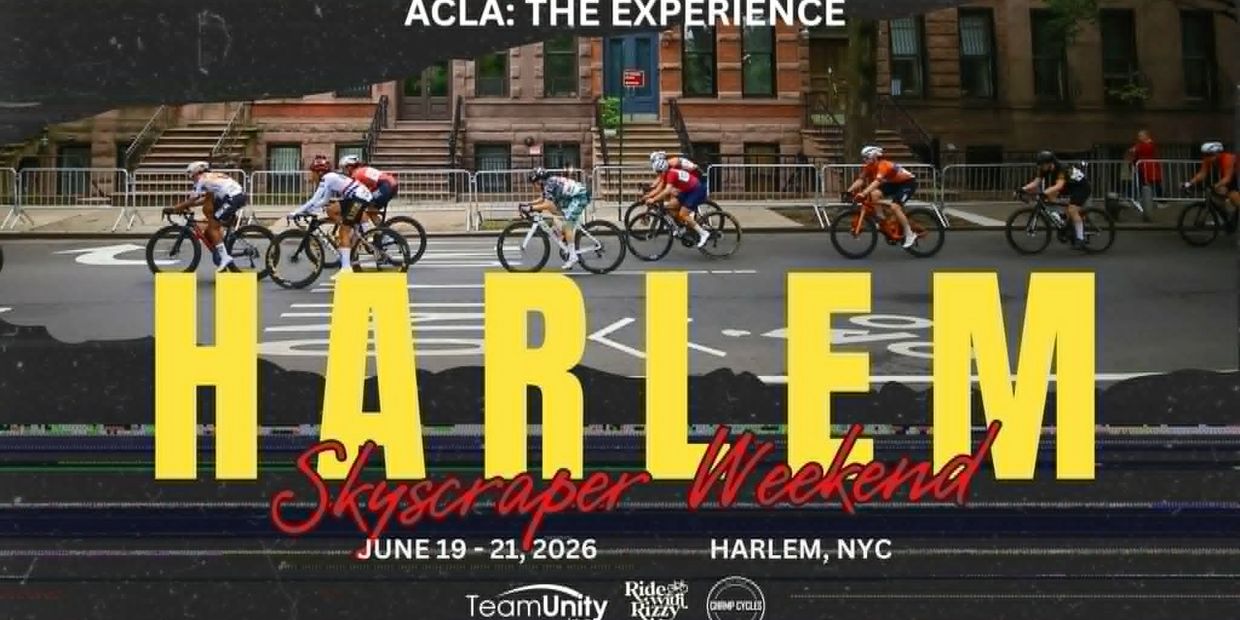 Cyclists race in Harlem for the Skyscraper Weekend event, June 19-21, 2026.