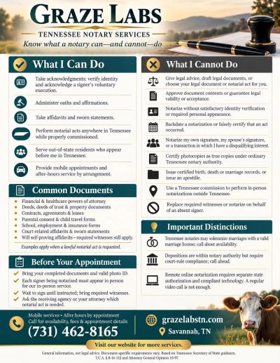 Overview of Graze Labs Tennessee Notary Services with dos and don'ts.