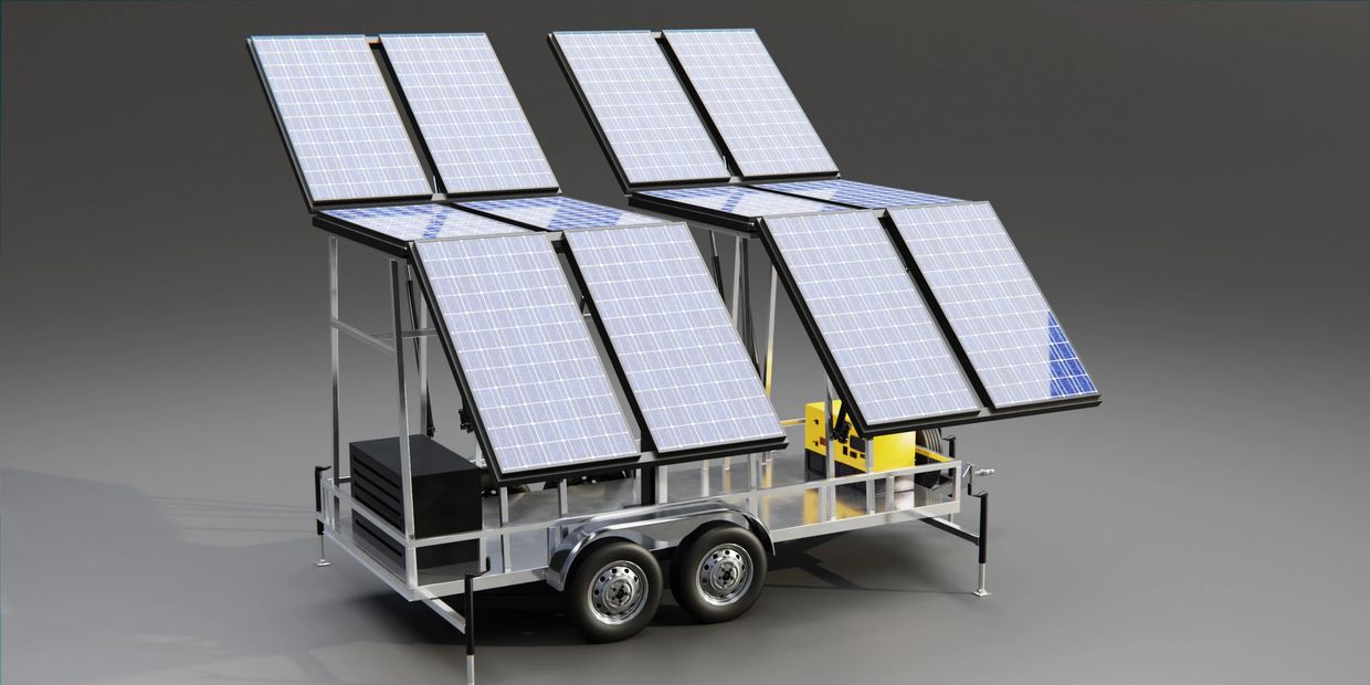 This is our large Helios model trailer with 12 solar panels