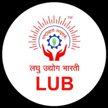 Logo of Laghu Udyog Bharti with hands, gear, and Hindi text.