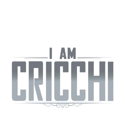 Logo with the text 'I AM CRICCHI' in bold metallic style.
