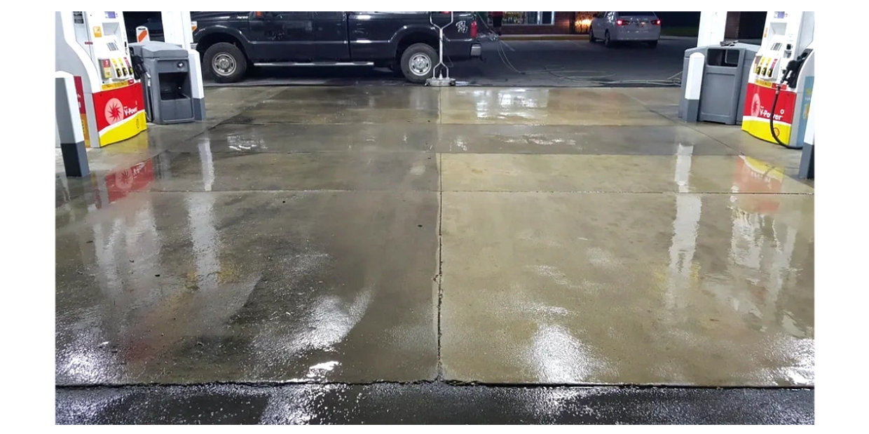Clean, pressure washed gas station 