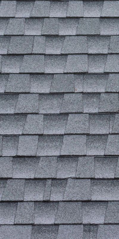 Close-up of a grey shingle roof.