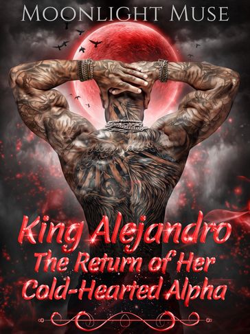 Muscular tattooed man with red moon background and bold text.