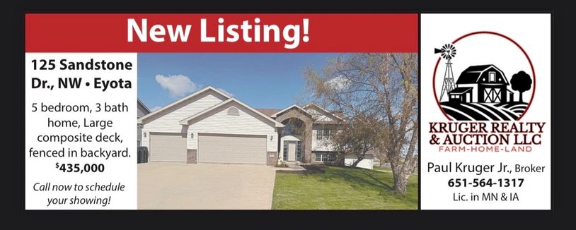 Real estate ad for a 5-bedroom home at 125 Sandstone Dr., NW, priced at $435,000.