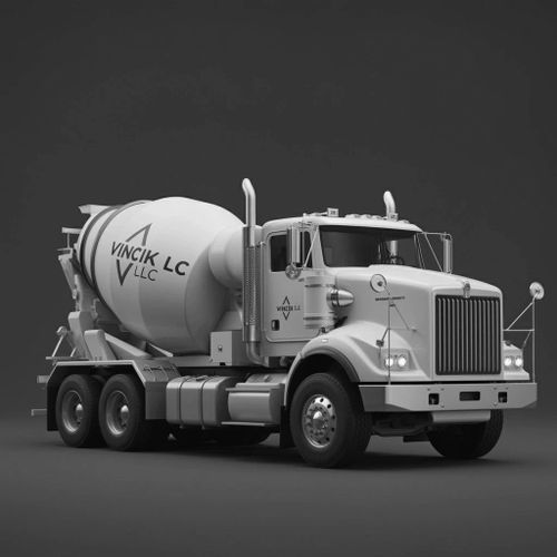 A concrete truck with Vincik LLC on it