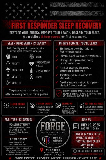 Informative poster on first responder sleep recovery, promoting health and energy restoration.