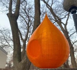 TPU flexible filament raindrop birdhouse. Orange to capture the attention of the Oriole migration.