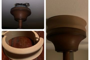 Seemsimple 3d print designed to fit above a ceiling fan to cover an unsightly hole. Wood pla.