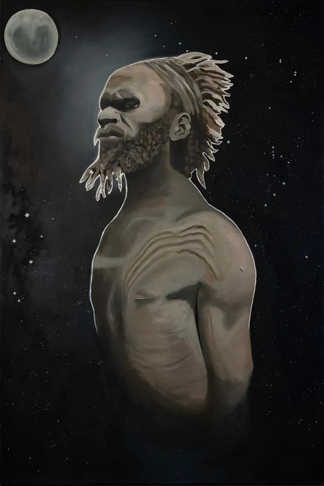 DJARPUL (Original )
The Clever Man. 
Oils on stretched canvas
1.80m high x 1.2m wide. Framed