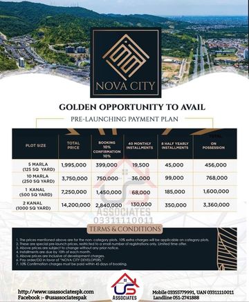 Nova City Islamabad Payment Plan | Nova City Islamabad New Rates