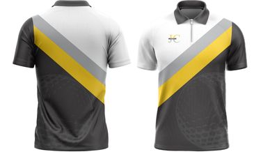 Modern sports jerseys with diagonal yellow and gray stripes.