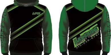 Black and green sports hoodie with Lakeside logo and contact number.
