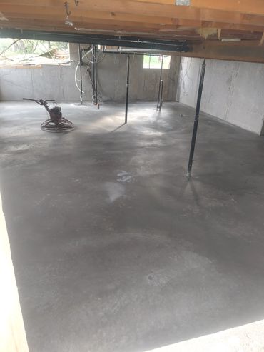 Basement concrete floor power trowel finish