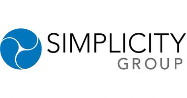 Logo of Simplicity Group with a blue circular symbol.