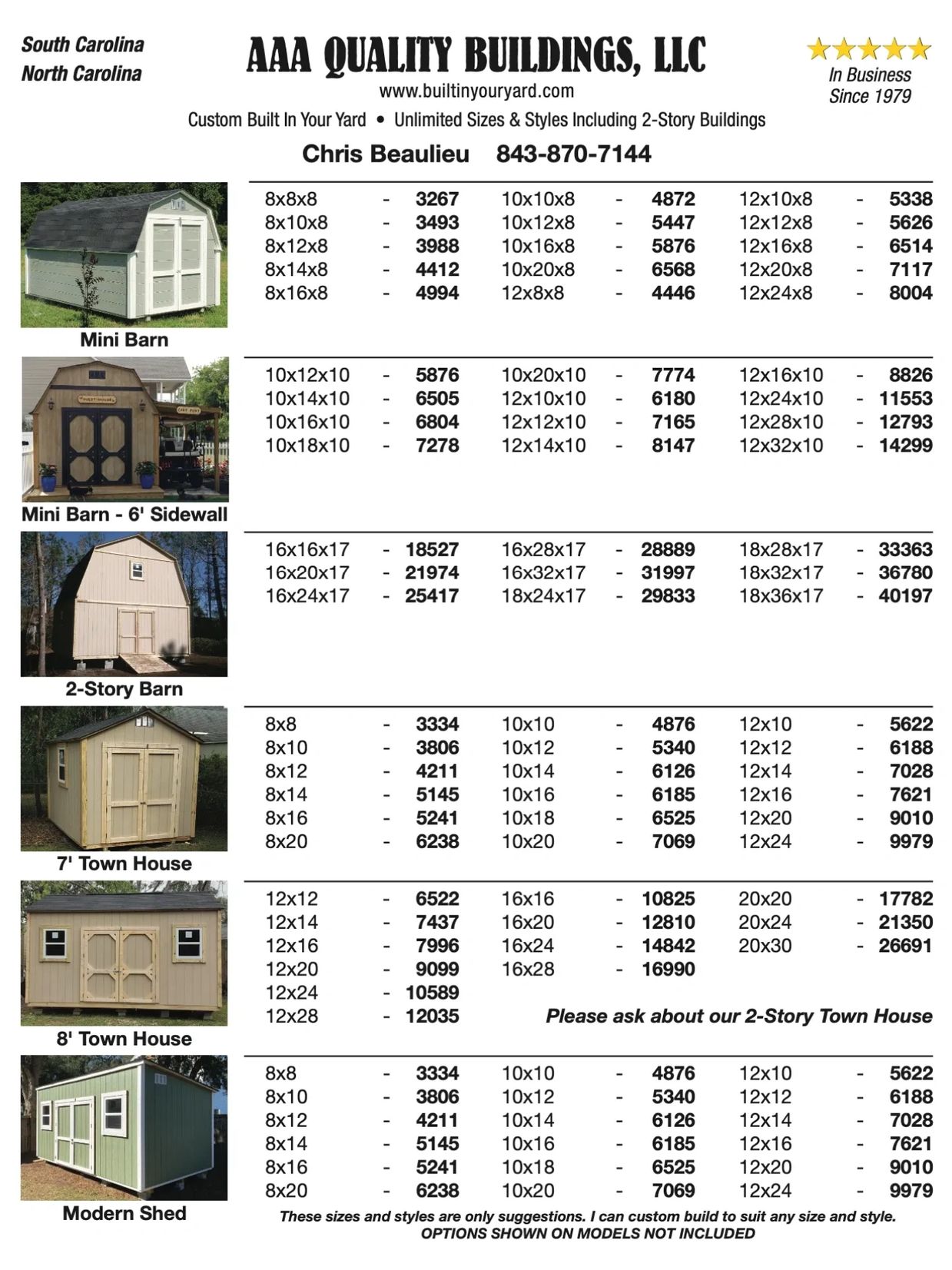 Prices for sheds and barns