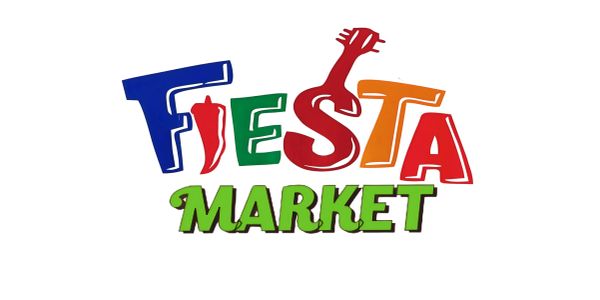 Colorful Fiesta Market logo with festive elements.