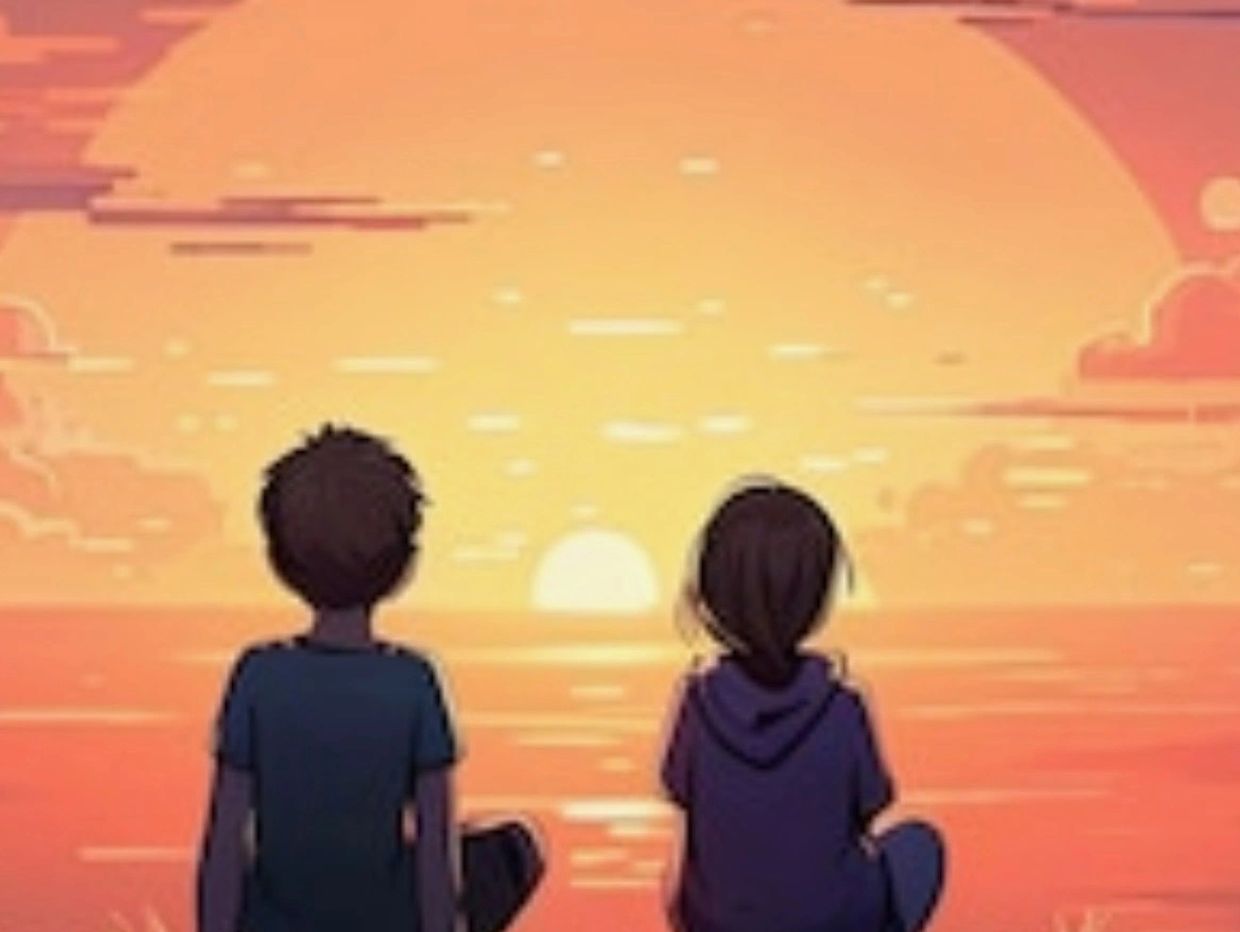 Two people sit quietly watching a sunset over the ocean.